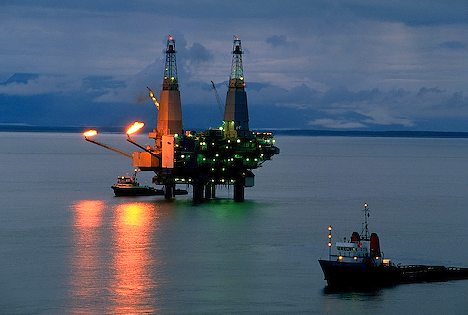 Oil production platform and supoort ships Alaska